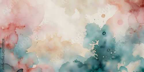 Gentle Abstract Watercolor Painting in Pink, Green, and Beige Colors Presenting a Fluid and Dreamy Texture with Soft Washes, Excellent for Calming Background or Serene Artistic Print