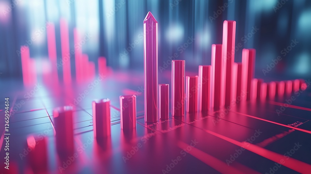 Red Upward Arrow on Bar Graph Symbolizing Growth, A digital illustration of a red upward arrow on a bar graph Red Upward Arrow on Bar Graph Symbolizing Growth, A digital illustration of a red upward arrow on a bar graph