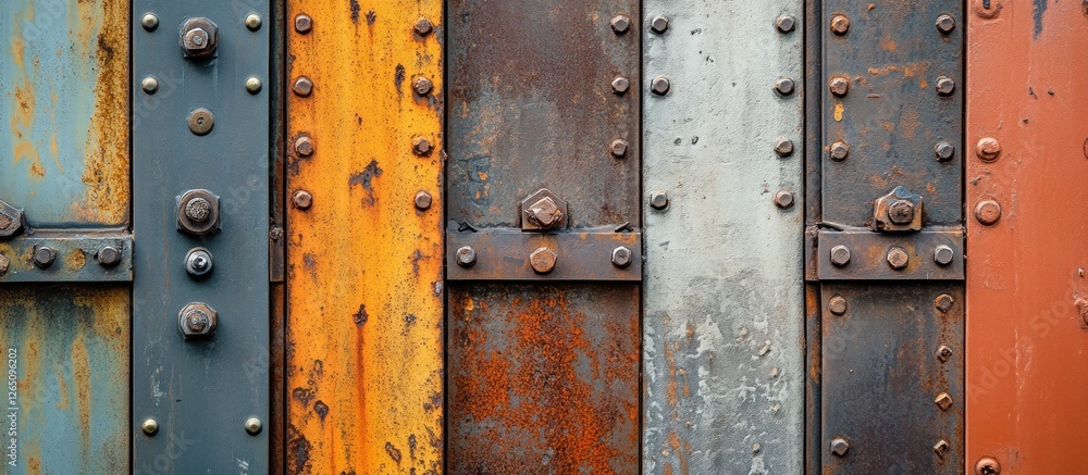 Fototapeta premium Rusty metal wall texture with bolts.