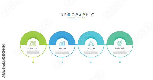 4 Steps Circle Process Infographic each step is contained within a complete circle or ring. This reinforces the idea of cycle and provides a clear visual structure. Modern infographic design template