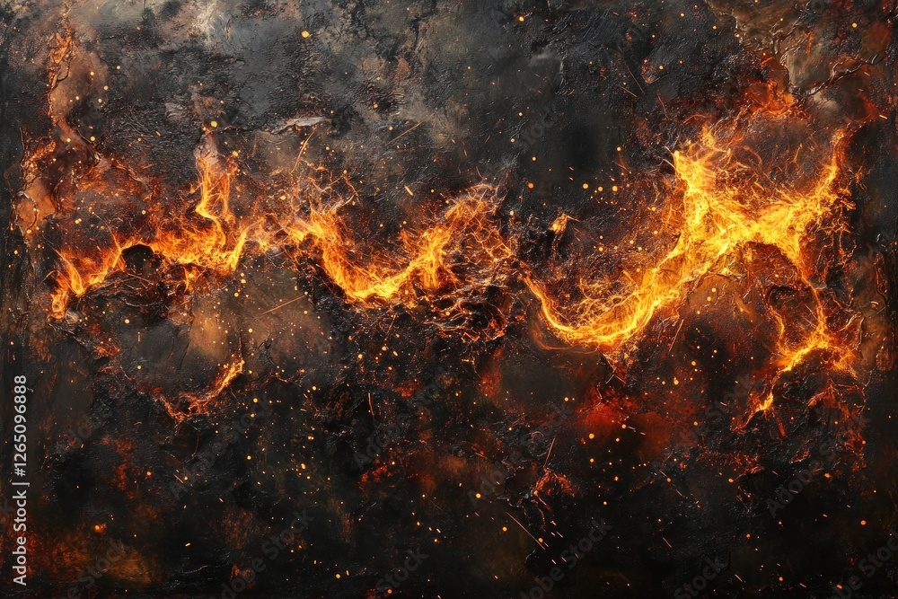 Fiery abstract texture with burning embers and flames on dark background. Fiery abstract texture with burning embers and flames on dark background.