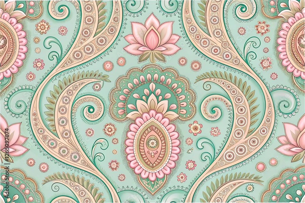 Fototapeta premium Intricate Vintage Paisley Pattern with Floral Elements Captivating Nature's Palette