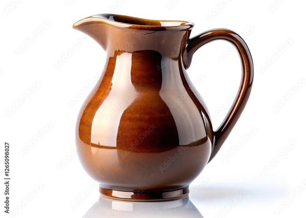 Sleek brown ceramic jug, glossy finish, studio-shot against a white background. Sleek brown ceramic jug, glossy finish, studio-shot against a white background.