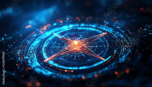 Wallpaper Mural Business strategy compass wireframe in low poly, targeting success, digital technology concept, aiming for goal on a blue dark background, modern style, 4K UHD Torontodigital.ca