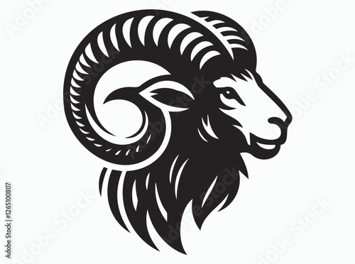 Ram Head Silhouette Black Color Outline Vector Image for Logos and Designs