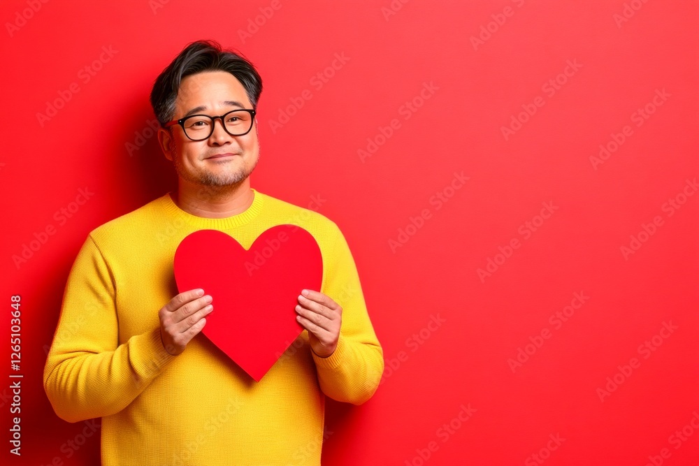 Valentine's day greeting from man or for man: breathtaking noticeable image of loving asian midlife man. Commercial conceptual art. Love confession. Handsome lover. Commercial love. Valentine's day greeting from man or for man: breathtaking noticeable image of loving asian midlife man. Commercial conceptual art. Love confession. Handsome lover. Commercial love.