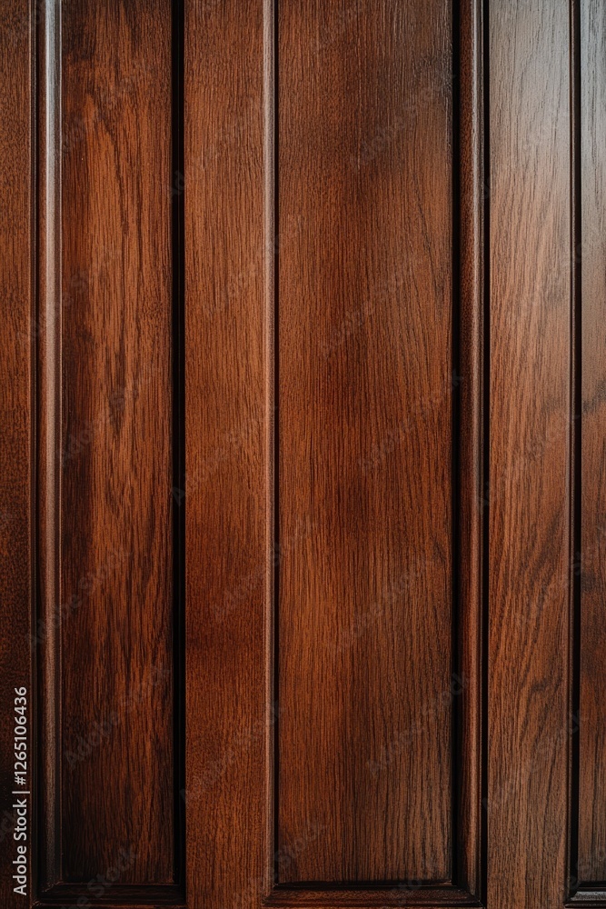 Fototapeta premium Dark brown wood paneling with vertical lines, showing wood grain texture.