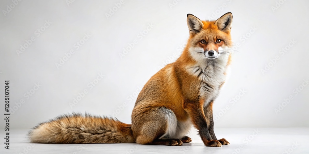 Red Fox on White Background: Studio Portrait of a Majestic Animal Red Fox on White Background: Studio Portrait of a Majestic Animal