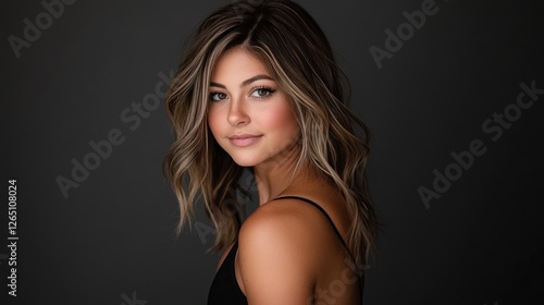 Wallpaper Mural Woman smiling, studio portrait, dark background, headshot Torontodigital.ca