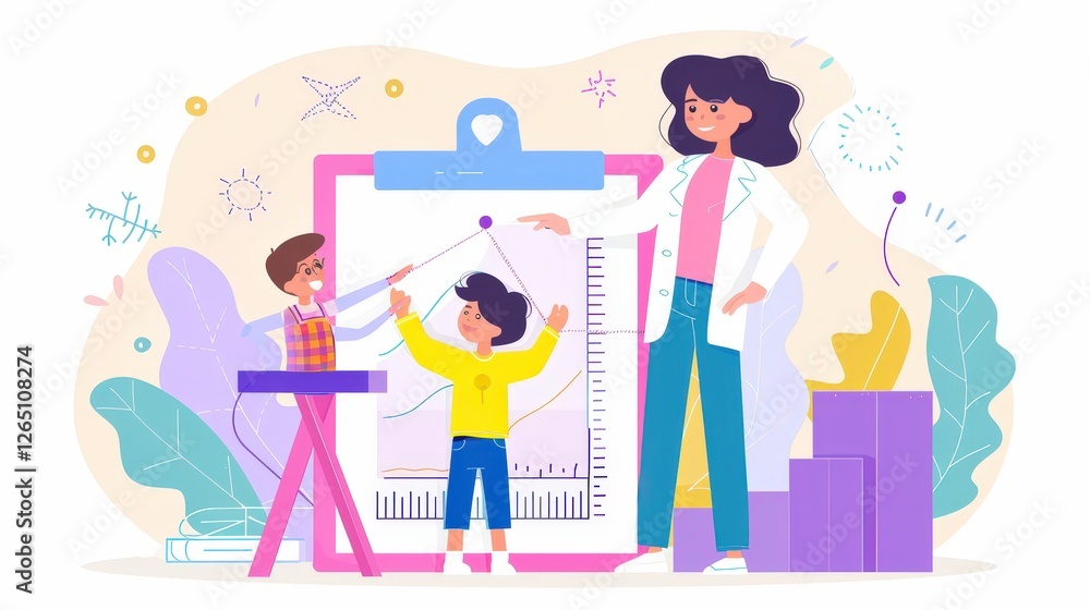 Doctor Measures Height and Weight of Child While Monitoring Growth and Development in a Clinical Setting. Generative AI Doctor Measures Height and Weight of Child While Monitoring Growth and Development in a Clinical Setting. Generative AI