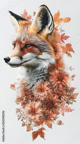 Wallpaper Mural Artistic fox portrait with autumn flowers. Torontodigital.ca
