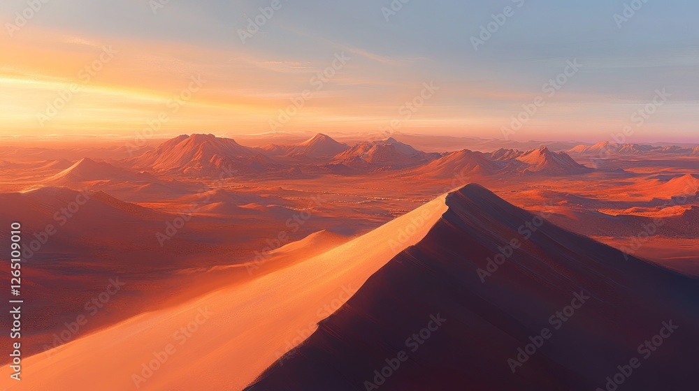 Naklejka premium Desert peak during sunset, other mountains blurred, possible background