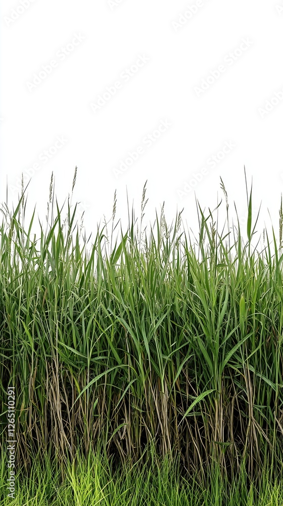 Fototapeta premium Lush green reeds stretch upwards against plain white background natural screen landscaping and nature themes