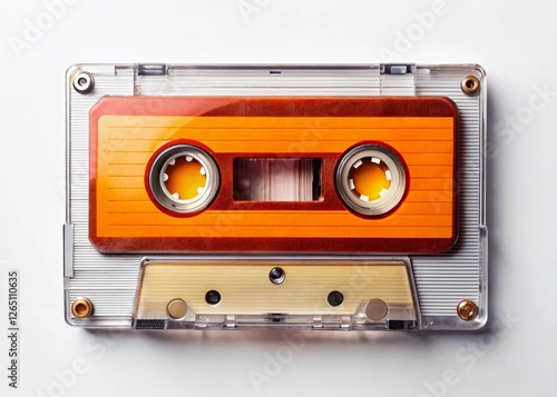 Retro Cassette Tape on White Background: Vintage Music Media Stock Photo photo