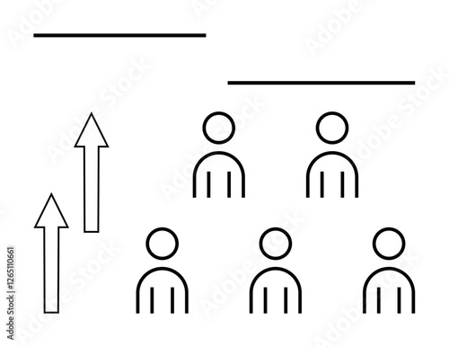 Arrows, circles and lines suggest organizational hierarchy, team segregation, growth-focused dynamics, and workflow. Ideal for business strategy, team management, organizational development, career