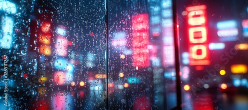 Rainy Night City Lights Through Glass photo