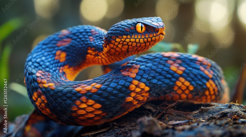 Vibrant Venomous Snake in Forest Undergrowth Vibrant Venomous Snake in Forest Undergrowth