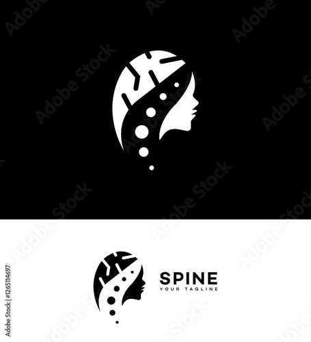 Elegant Spine Logo Design Healthcare, Woman, Silhouette, Brain, Health