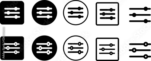 Adjustment Filter icon set for apps and website. Sound or music control pictogram. Custom filter ui button. Settings bar glyph icon for web template and app.
