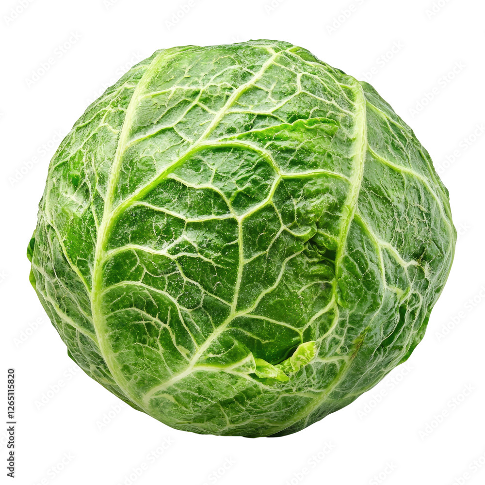 Fototapeta premium Fresh Green Cabbage Head with Crisp Leaves Isolated on White Background for Culinary and Dietary Concepts