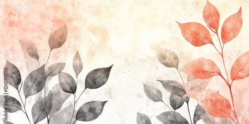 Elegant Pastel Pink and Gray Floral Watercolor Background with Delicate Leaf Silhouettes