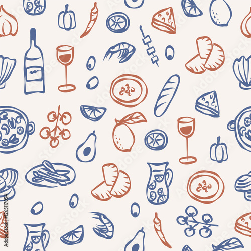 Hand drawn doodle Spanish food background