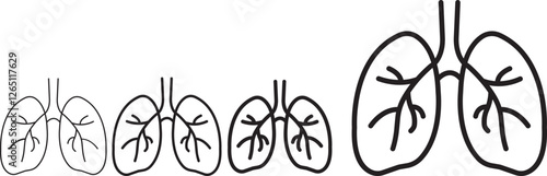 human lungs icon set, respiratory system healthy lungs anatomy flat medical organ icons collection