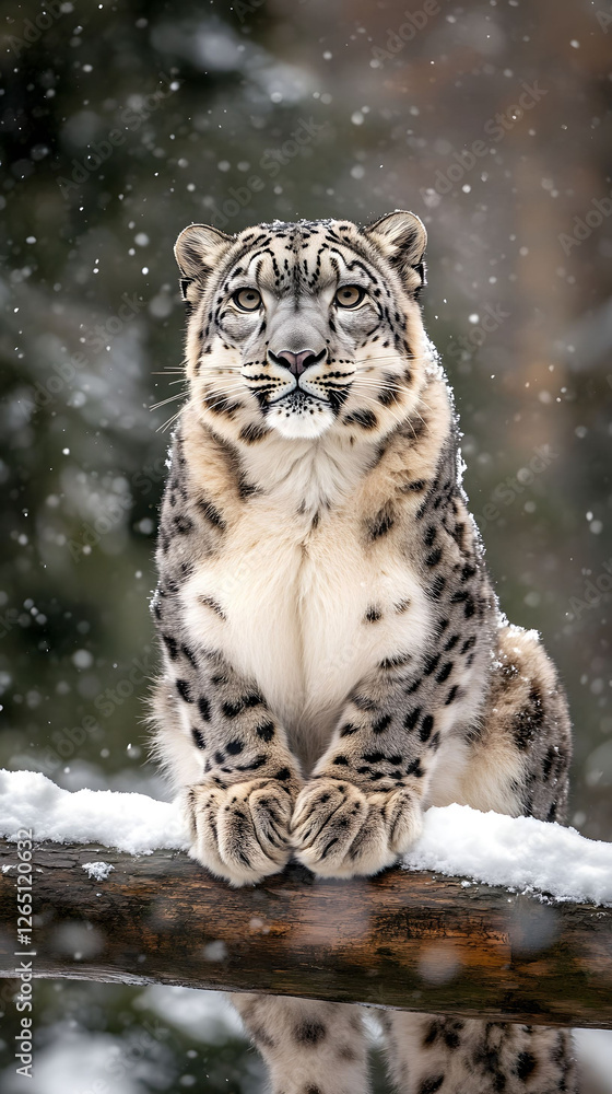 Fototapeta premium Majestic Snow Leopard in Winter Wonderland