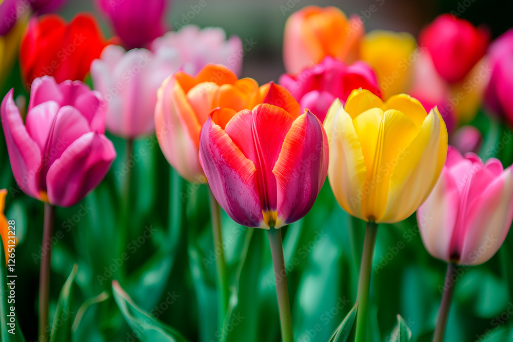 Outstanding colorful tulip flower bloom in the spring garden Outstanding colorful tulip flower bloom in the spring garden