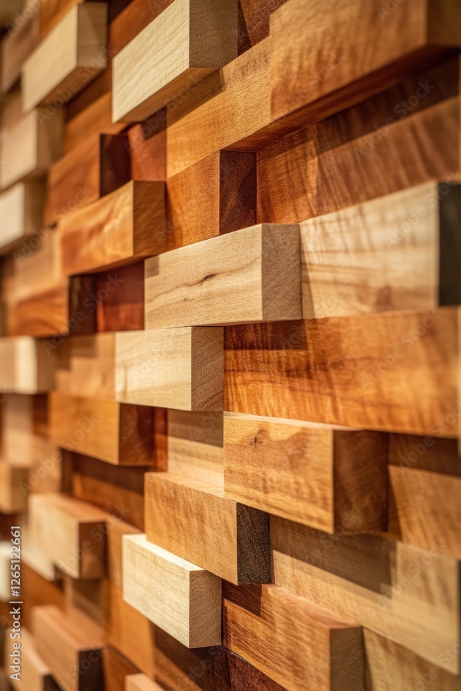 Textured wall of various wood blocks in warm tones. Textured wall of various wood blocks in warm tones.