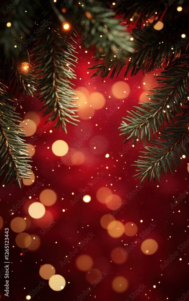 Festive Christmas background with fir branches, lights, and bokeh. Festive Christmas background with fir branches, lights, and bokeh.