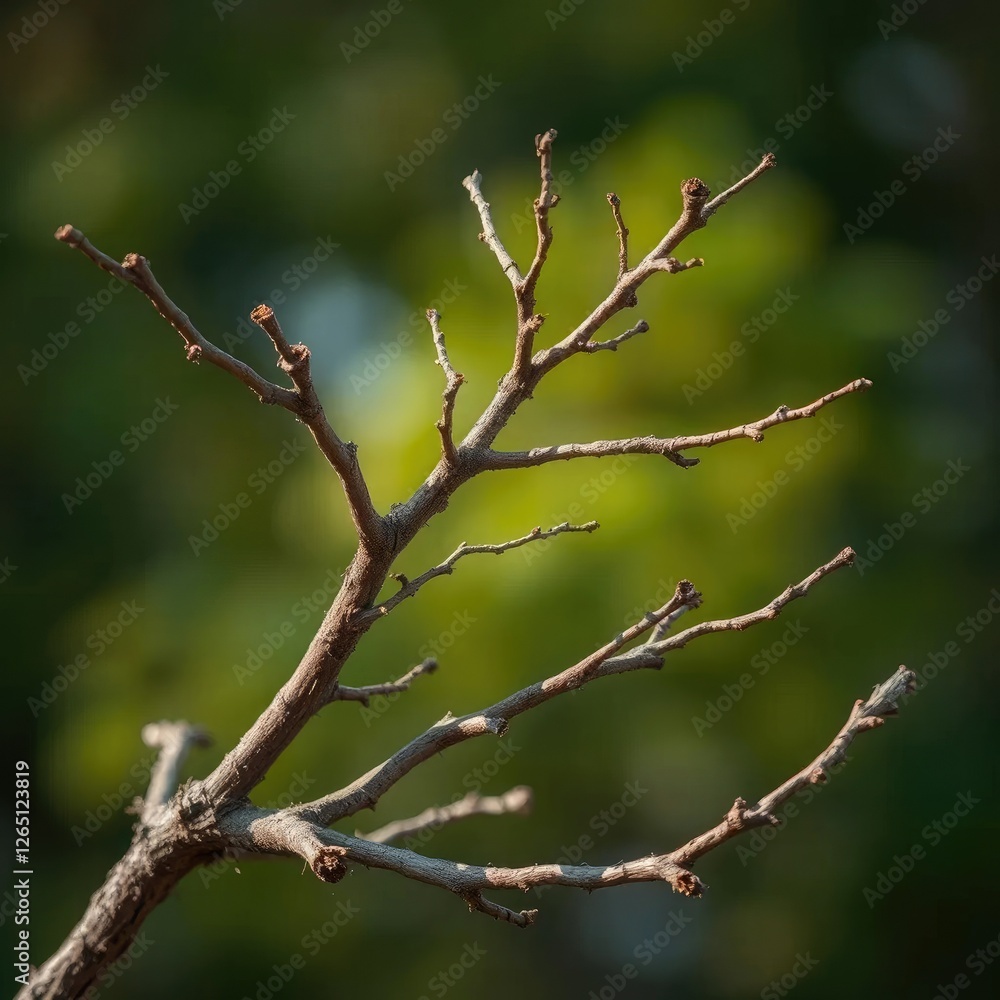 Dried and brittle twigs on a dead tree branch, deciduous tree, dry tree Dried and brittle twigs on a dead tree branch, deciduous tree, dry tree