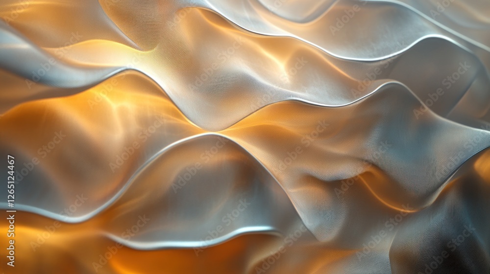 Fototapeta premium Abstract gold and white wavy fabric texture background.
