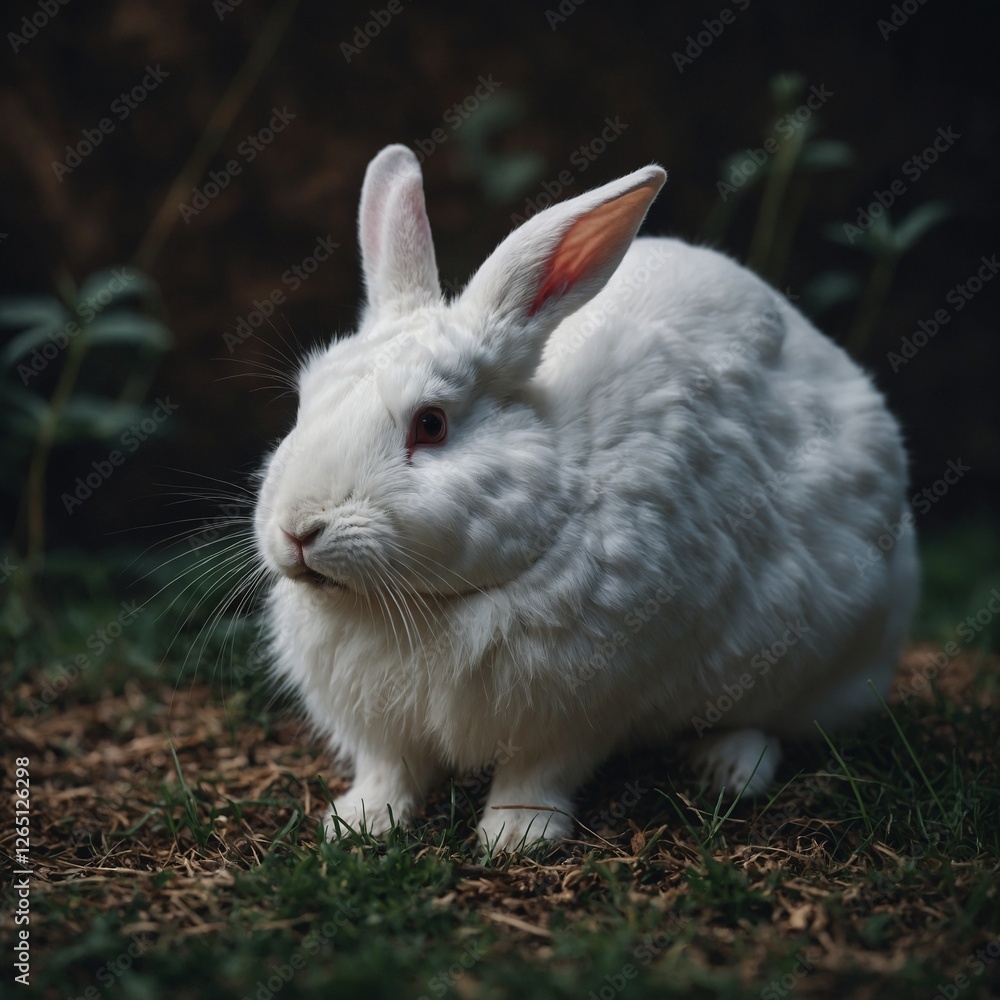 A white rabbit stretching, its body slightly elongated. A white rabbit stretching, its body slightly elongated.