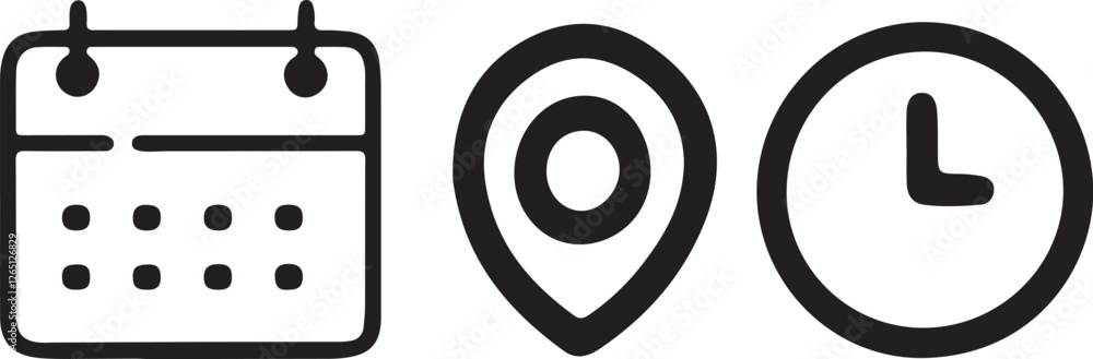 isolated time date location icon Vector, time date location Silhouette,time date location icon set, black time date location symbol for logo,color  Vector illustration, Vector Graphic, EPS 10 