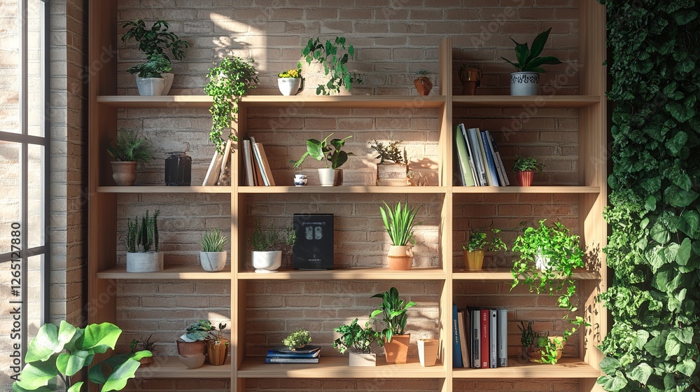 Decorative Bookshelf With Plants For Virtual Office Backdrops Decorative Bookshelf With Plants For Virtual Office Backdrops