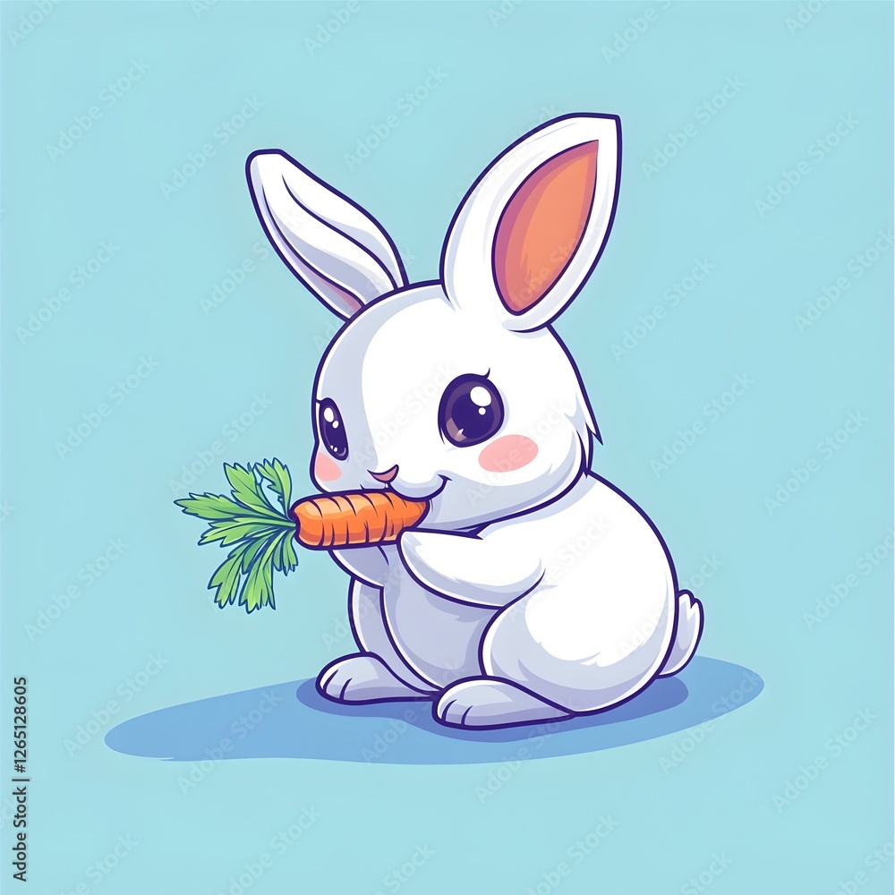 Fototapeta premium Cute Cartoon Rabbit Eating Carrots in Bright Colors with Clean Lines