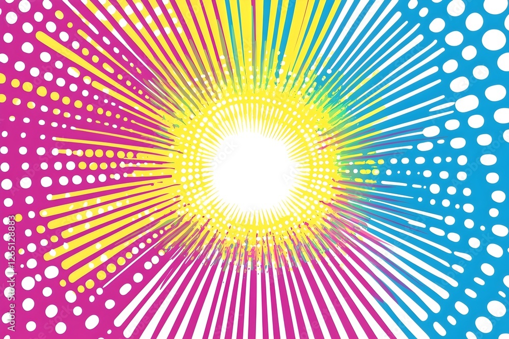 Fototapeta premium Flat Background with Comic Book-Style Explosion and Pop Art Halftone Effect in Bright Colors
