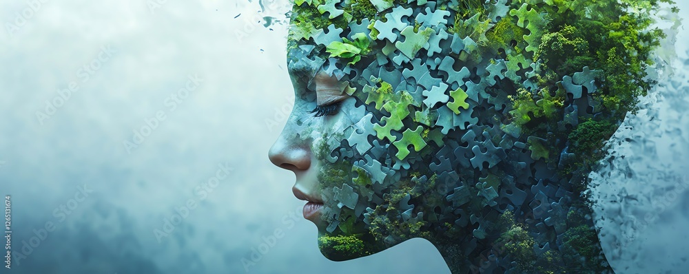 Ecoanxiety representation, person s head with puzzle pieces, fear of environmental disasters and an uncertain future, highquality conceptual image, distress over climate change Ecoanxiety representation, person s head with puzzle pieces, fear of environmental disasters and an uncertain future, highquality conceptual image, distress over climate change