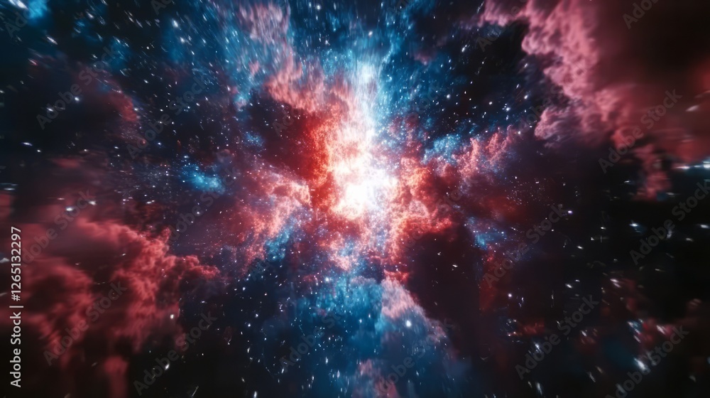 Fototapeta premium A stunning close-up of a firework bursting in the night sky, with vibrant red, blue, and white colors