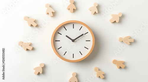 Obraz na płótnie Time management concept with clock and wooden figures w salonie