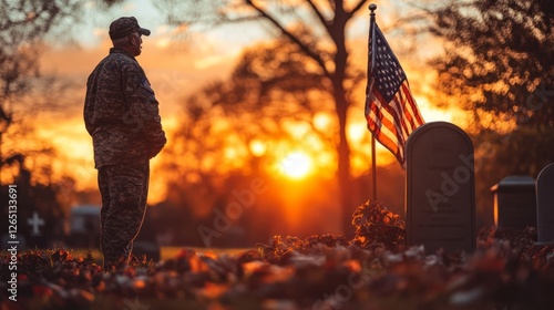 A veteran visiting a military cemetery on Memorial Day, reflecting on the sacrifices made  photo