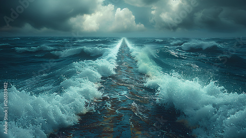 the sea splits to create a path photo