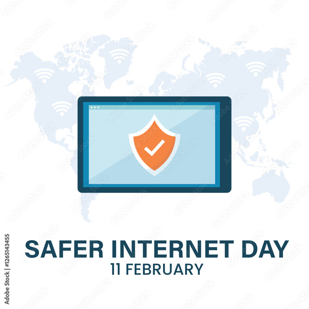 Fototapeta premium Safer Internet Day background banner or poster design template. observed every year in February. Holiday concept. Use to any Template, card, poster, placard, template.