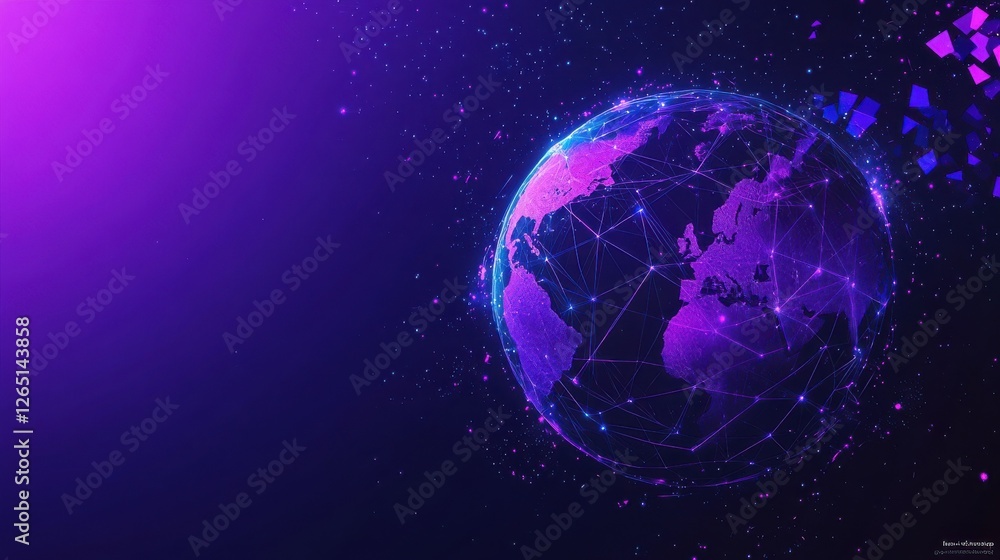Fototapeta premium Isometric global digital technology landing page. Big data, cloud information storage, global transferring technology and remote access concept on ultraviolet background. Vector 3d illustration.