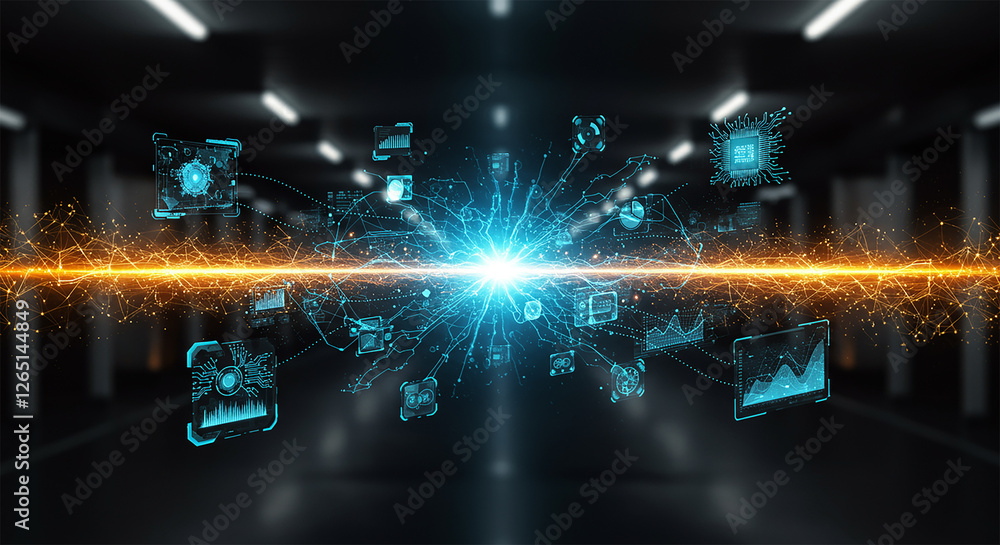 Futuristic Technology Digital Wallpaper Featuring Cybernetic Innovations, AI, Sci-Fi Interfaces, Holograms, Neon Aesthetics, and High-Tech Vision of the Future Futuristic Technology Digital Wallpaper Featuring Cybernetic Innovations, AI, Sci-Fi Interfaces, Holograms, Neon Aesthetics, and High-Tech Vision of the Future