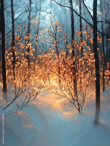 Wallpaper Mural Enchanting winter forest glowing golden sunrise Torontodigital.ca