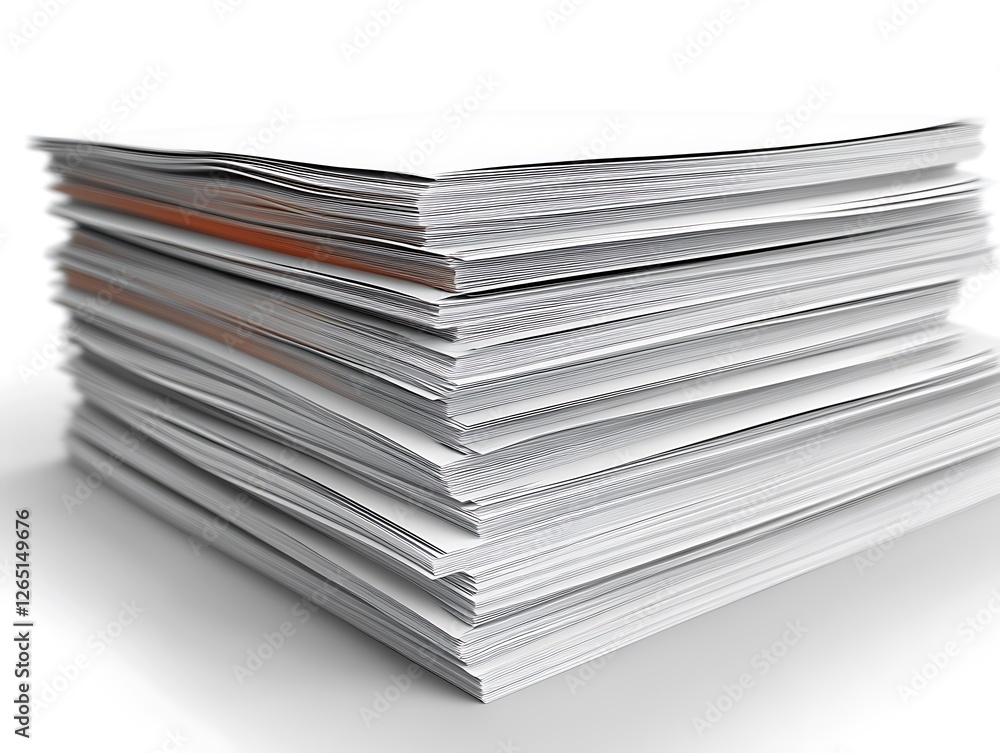 Large Stack of White Papers Documents on Desk Large Stack of White Papers Documents on Desk