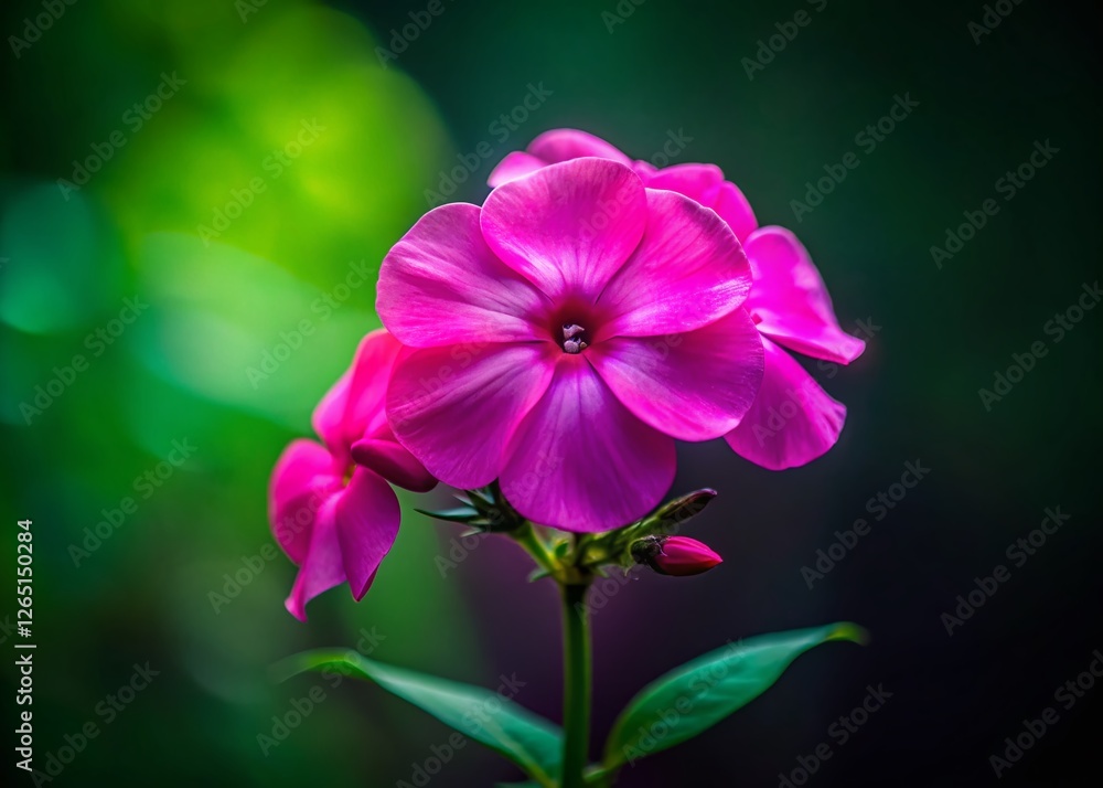 Silhouette Pink Phlox Flower Close-Up on Dark Green Background - Stock Photo Silhouette Pink Phlox Flower Close-Up on Dark Green Background - Stock Photo