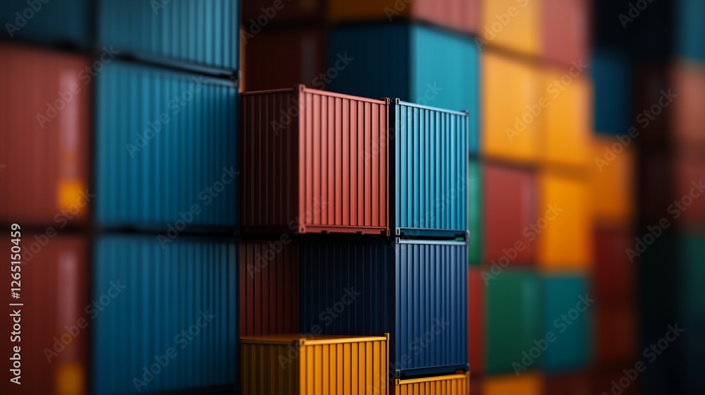 Fototapeta premium A stack of blue and red containers